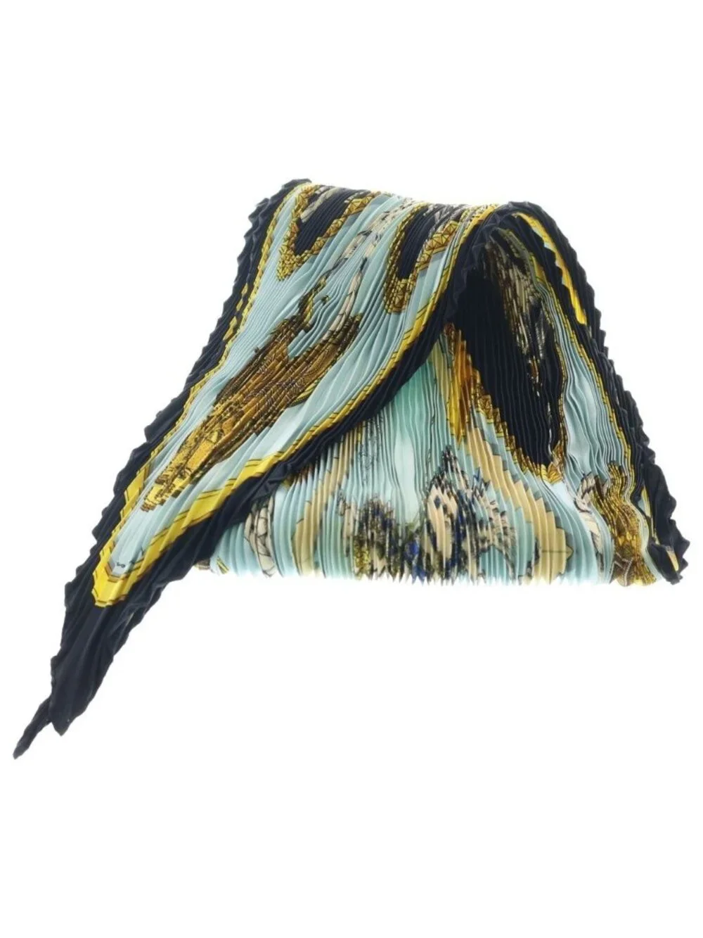 Hermes Carre 90 Scarf Grand Apparat Dressed Horse Pleated Silk Blue - Picture 1 of 6